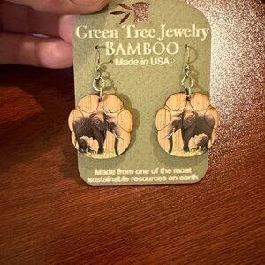 Green Tree Bamboo Earrings "Elephant"